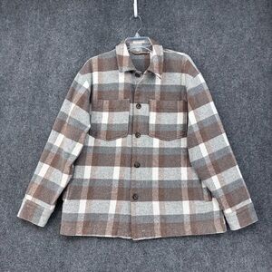 Zara Men’s Gray Beige White Plaid Shacket Button Front Size XL Outdoor Preppy